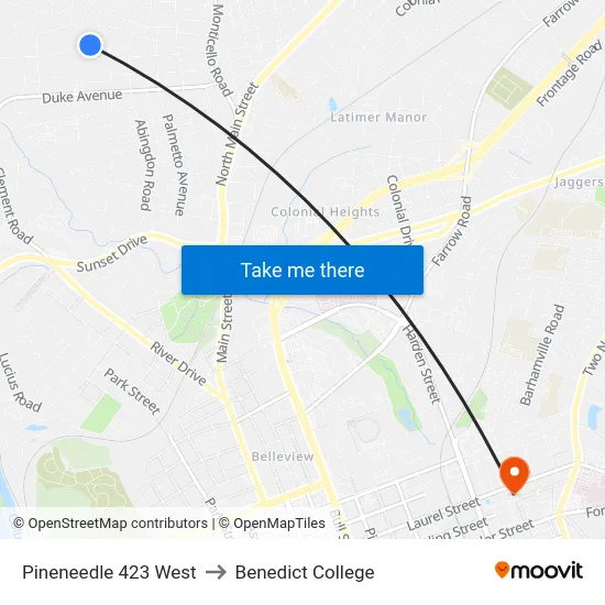 Pineneedle 423 West to Benedict College map