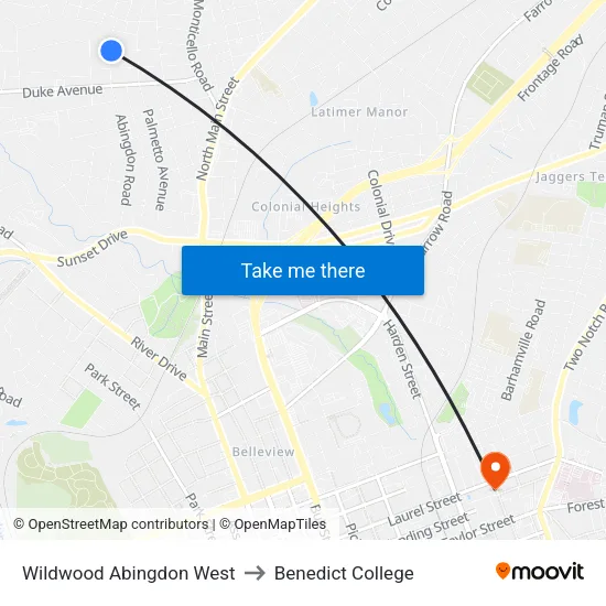 Wildwood Abingdon West to Benedict College map