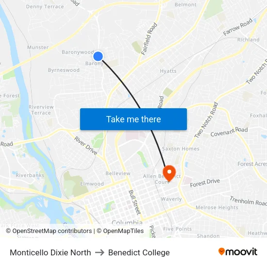Monticello Dixie North to Benedict College map