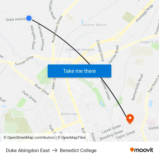 Duke Abingdon East to Benedict College map