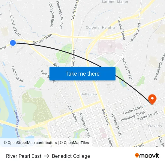 River Pearl East to Benedict College map