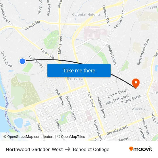 Northwood Gadsden West to Benedict College map
