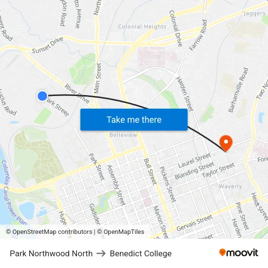 Park Northwood North to Benedict College map