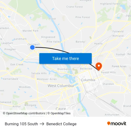 Burning 105 South to Benedict College map