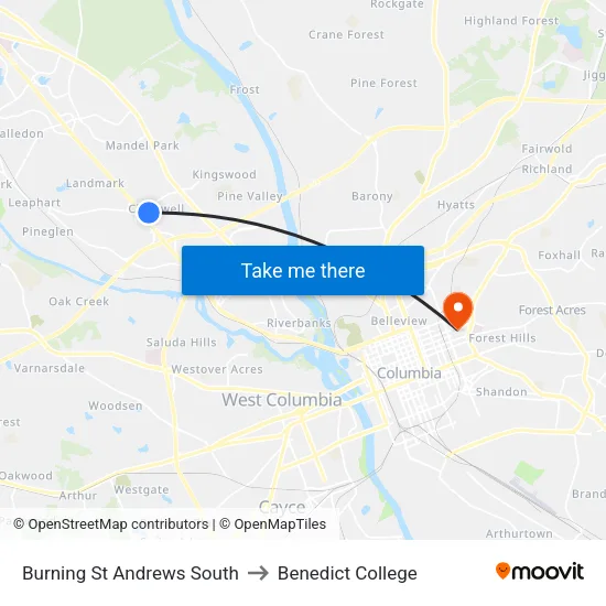 Burning St Andrews South to Benedict College map