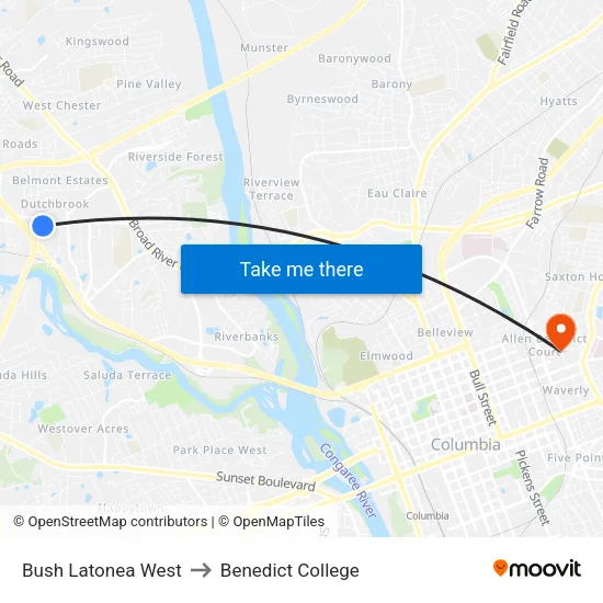 Bush Latonea West to Benedict College map