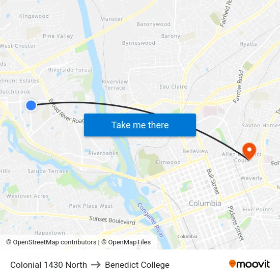 Colonial 1430 North to Benedict College map