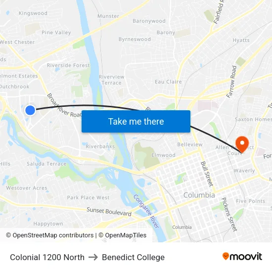 Colonial 1200 North to Benedict College map