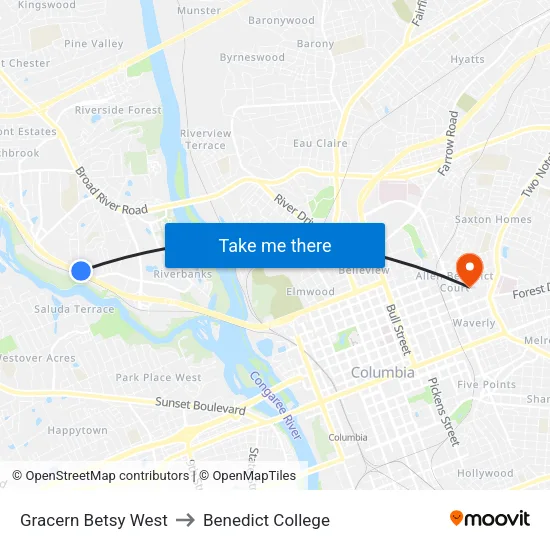 Gracern Betsy West to Benedict College map