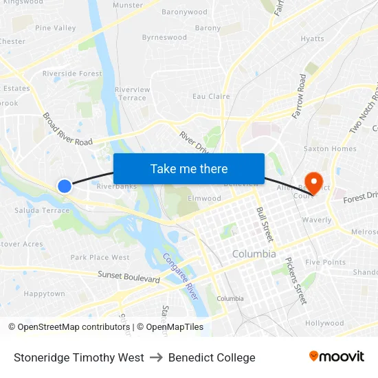 Stoneridge Timothy West to Benedict College map