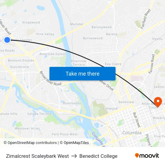 Zimalcrest Scaleybark West to Benedict College map