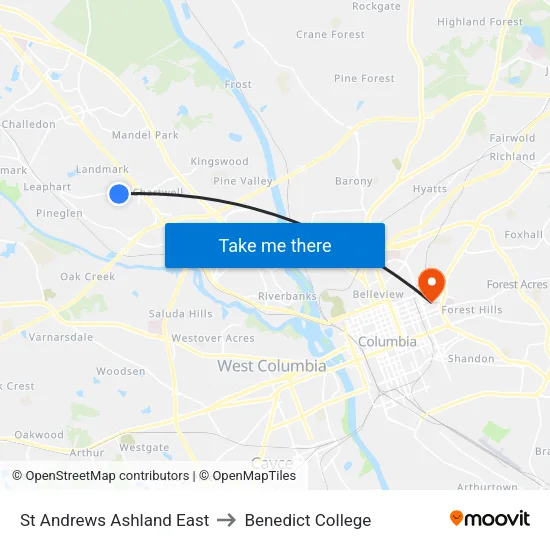 St Andrews Ashland East to Benedict College map