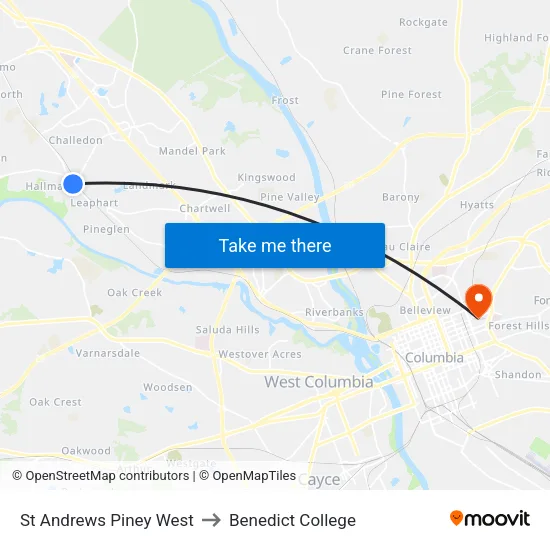 St Andrews Piney West to Benedict College map