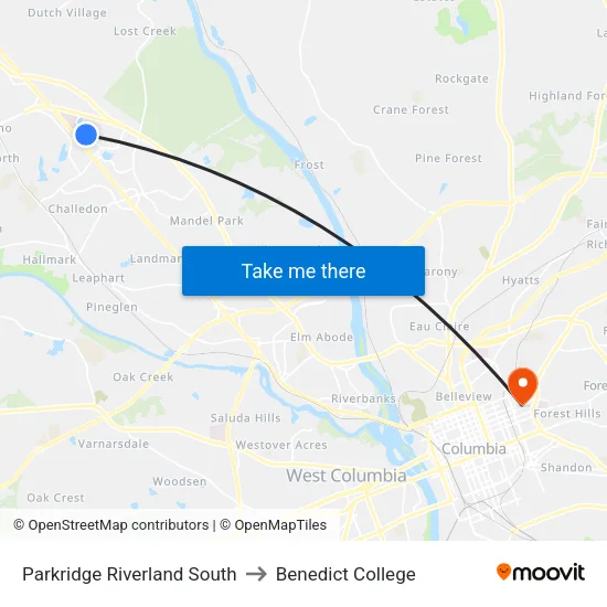 Parkridge Riverland South to Benedict College map