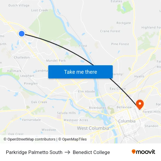 Parkridge Palmetto South to Benedict College map
