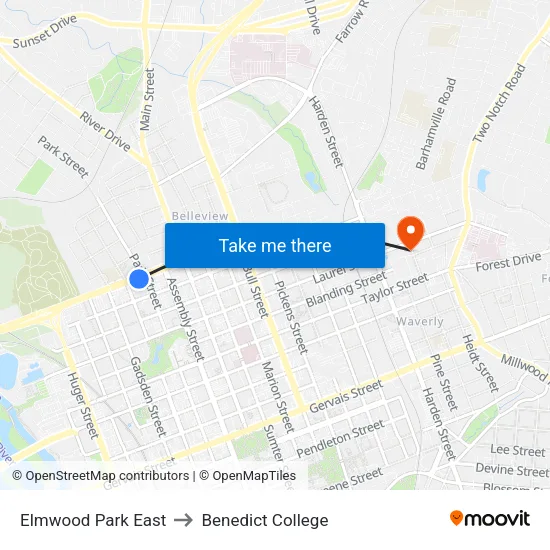 Elmwood Park East to Benedict College map
