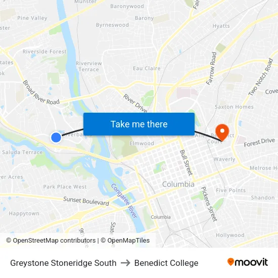 Greystone Stoneridge South to Benedict College map