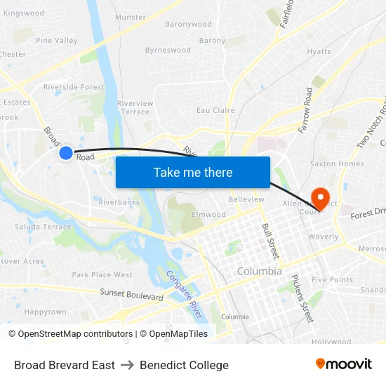 Broad Brevard East to Benedict College map