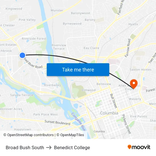 Broad Bush South to Benedict College map