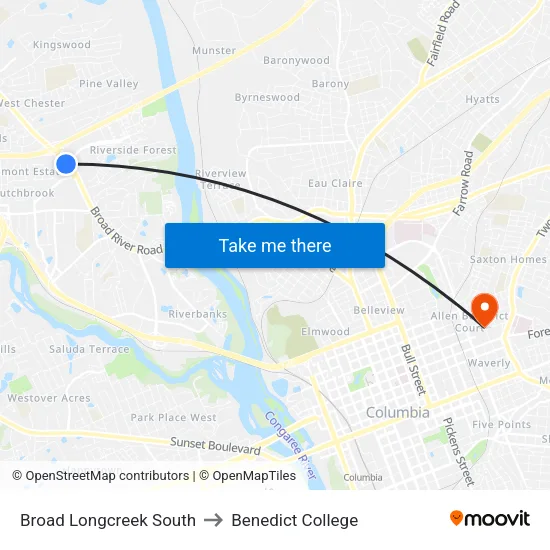 Broad Longcreek South to Benedict College map