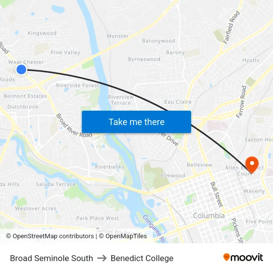 Broad Seminole South to Benedict College map