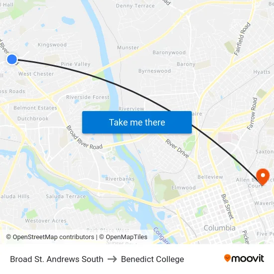 Broad St. Andrews South to Benedict College map