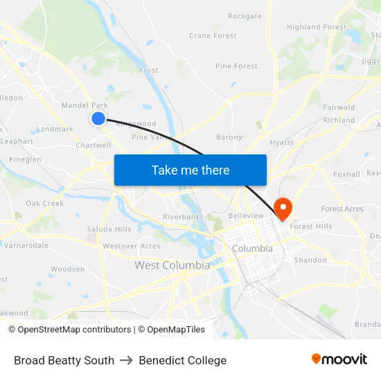 Broad Beatty South to Benedict College map