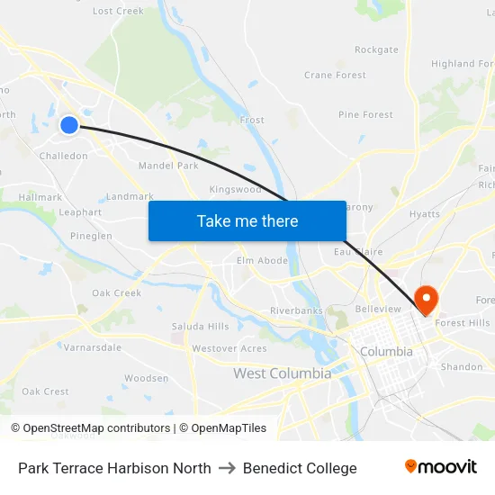 Park Terrace Harbison North to Benedict College map