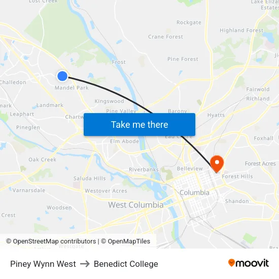 Piney Wynn West to Benedict College map