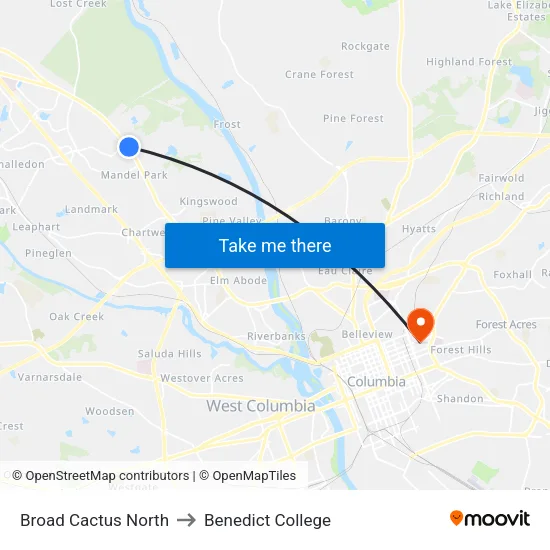 Broad Cactus North to Benedict College map
