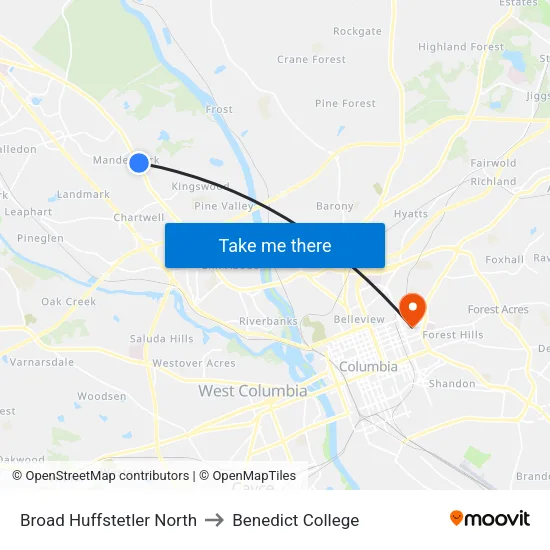 Broad Huffstetler North to Benedict College map