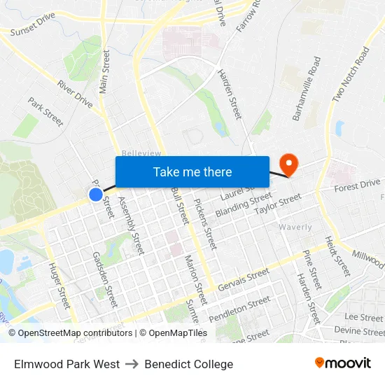 Elmwood Park West to Benedict College map