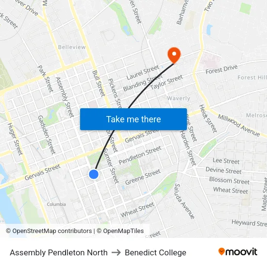 Assembly Pendleton North to Benedict College map