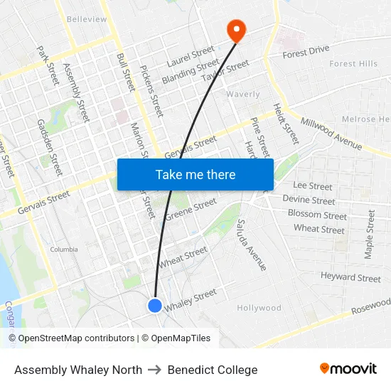 Assembly Whaley North to Benedict College map