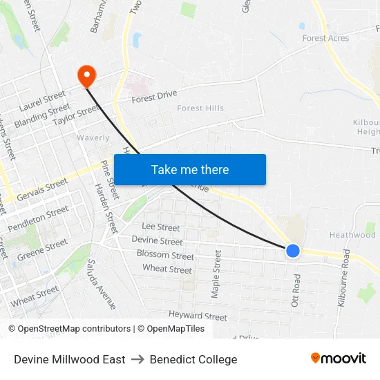 Devine Millwood East to Benedict College map