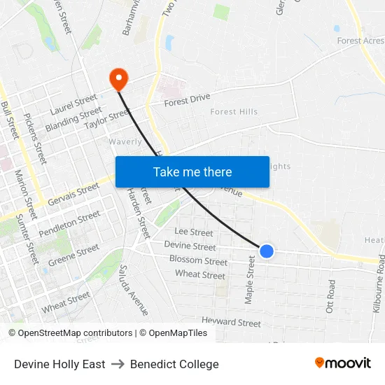 Devine Holly East to Benedict College map