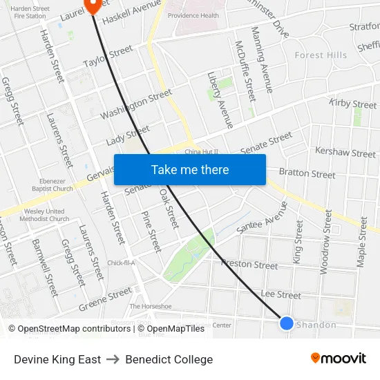 Devine King East to Benedict College map