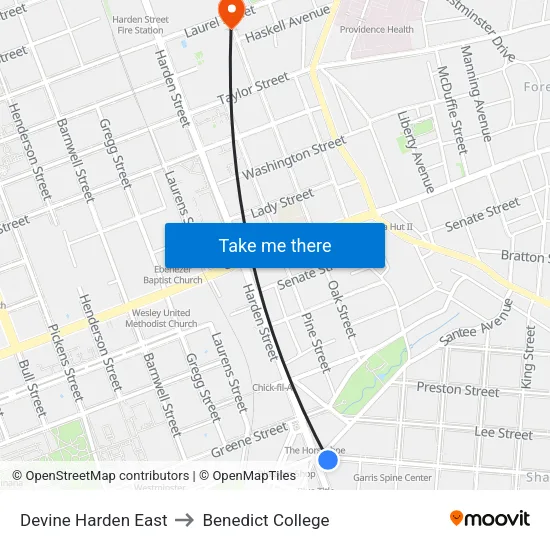 Devine Harden East to Benedict College map