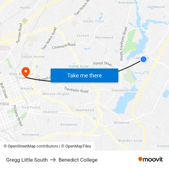 Gregg Little South to Benedict College map