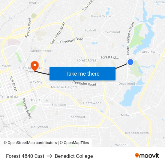 Forest 4840 East to Benedict College map