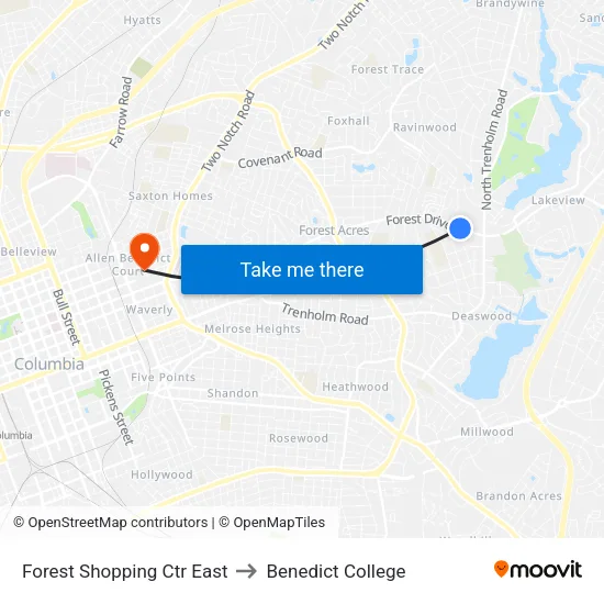 Forest Shopping Ctr East to Benedict College map