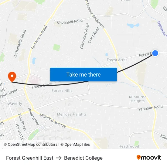 Forest Greenhill East to Benedict College map