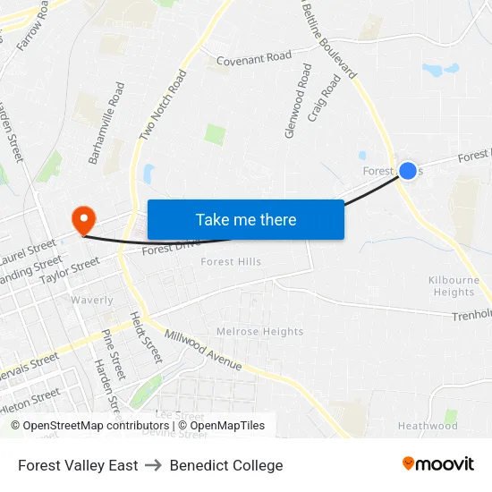 Forest Valley East to Benedict College map