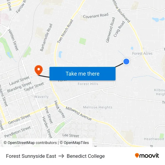 Forest Sunnyside East to Benedict College map