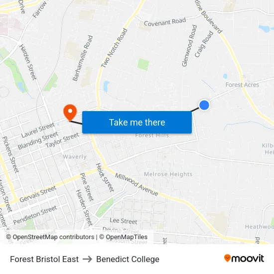 Forest Bristol East to Benedict College map
