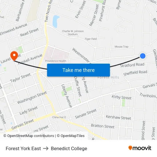 Forest York East to Benedict College map