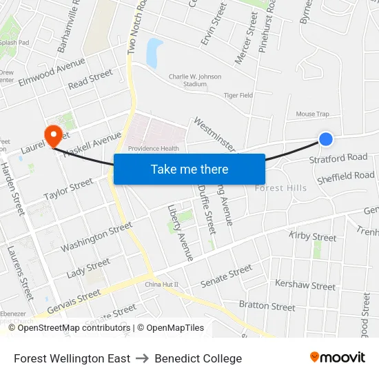 Forest Wellington East to Benedict College map