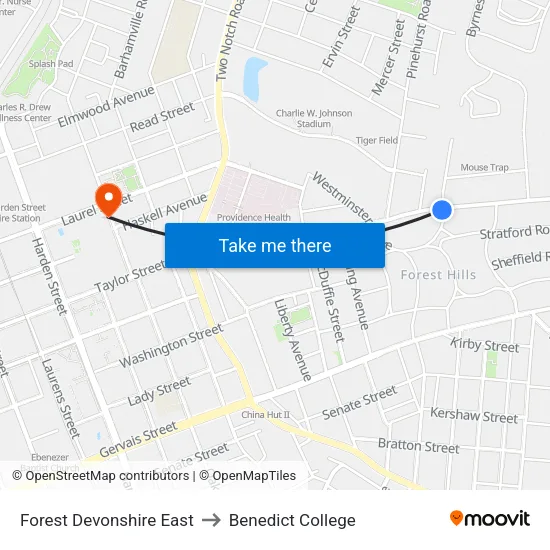 Forest Devonshire East to Benedict College map
