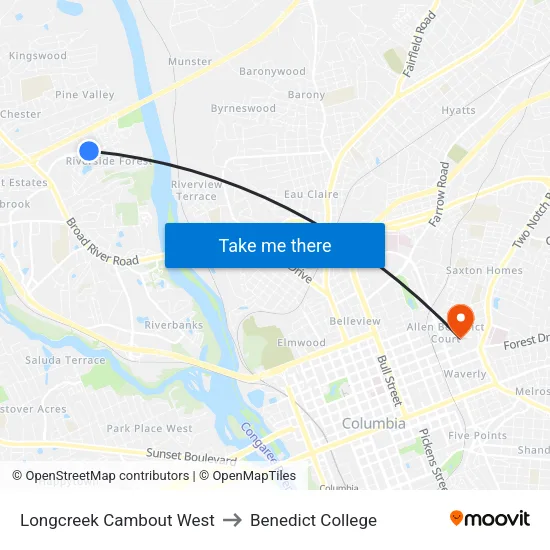 Longcreek Cambout West to Benedict College map