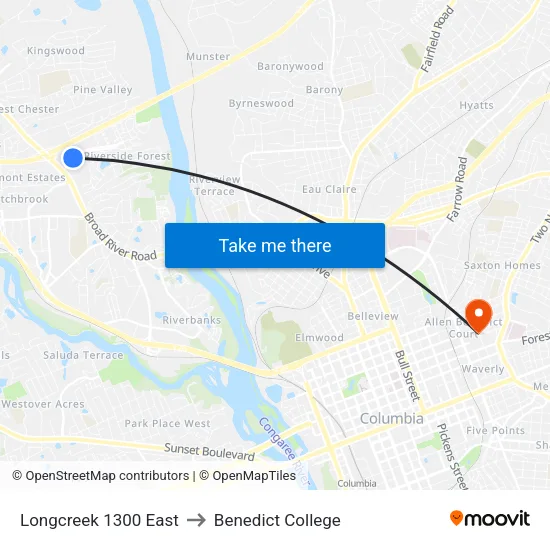 Longcreek 1300 East to Benedict College map